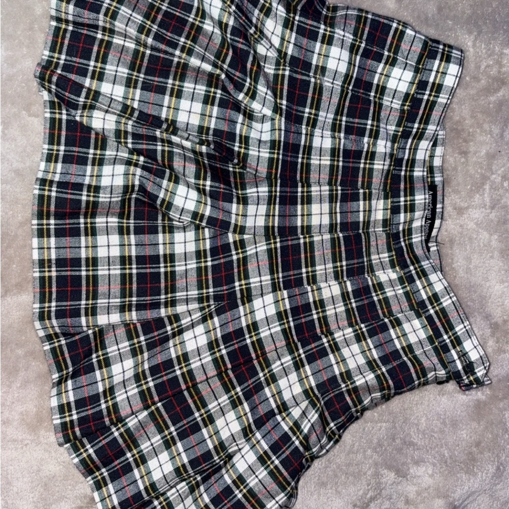 American Apparel Plaid High Low Skirt - Black, White, Red, Green
